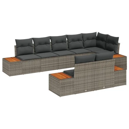 Conjunto de Sofás de Jardín de 8 Piezas con Cojines Ratán Gris Acacia | Foro24.es | Tu tienda online para hogar, jardín y más Foro24.es