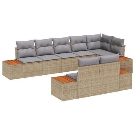 Juego de Sofá de Jardín de 8 Piezas con Cojines Beige Poliratán Acacia | Foro24.es | Tu tienda online para hogar, jardín y más Foro24.es
