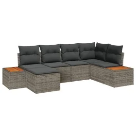 Juego de Sofás de Jardín de 6 Piezas con Cojines Gris Poliratán Acacia von , Outdoor-Sofas - Ref: Foro24-3348120, Preis: 416,...