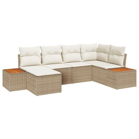 Conjunto de Sofás de Jardín de 6 piezas con Cojines Beige Poliratán Acacia | Foro24.es | Tu tienda online para hogar, jardín y más Foro24.es