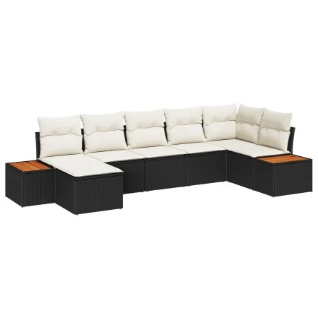 Conjunto de Sofá de Jardín de 7 Piezas con Cojines Negro de Poliratán Acacia | Foro24.es | Tu tienda online para hogar, jardín y más Foro24.es