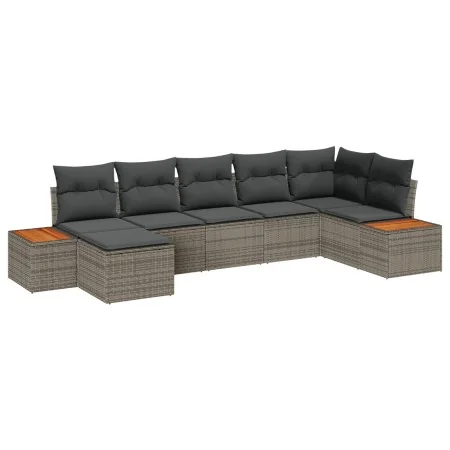 Juego de Sofá de 7 Piezas con Cojines Gris Poliratán Acacia de , Sofás de exterior - Ref: Foro24-3348130, Precio: 469,75 €, D...