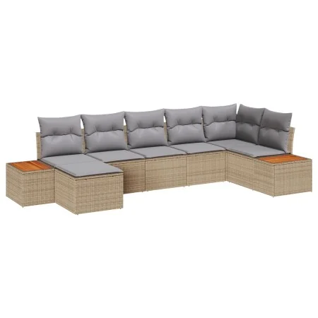 Conjunto de Sofá de Jardín de 7 Piezas con Cojines Beige de Poliratán y Acacia | Foro24.es | Tu tienda online para hogar, jardín y más Foro24.es