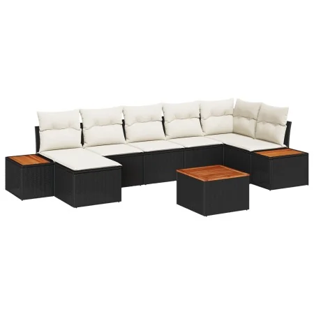 Conjunto de sofá de jardín de 8 piezas con cojines de ratán poliéster negro y acacia | Foro24.es | Tu tienda online para hogar, jardín y más Foro24.es