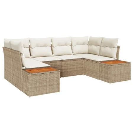 Juego de Sofá de Jardín de 6 Piezas con Cojines Beige Poli Rattan Acacia | Foro24.es | Tu tienda online para hogar, jardín y más Foro24.es