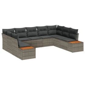 Juego de Sofá de Jardín de 9 Piezas con Cojines Gris de Poliratán de Acacia by , Outdoor sofas - Ref: Foro24-3348165, Price: ...