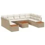 Juego de Sofá de Jardín de 10 Piezas con Cojines Beige Poliratán Acacia | Foro24.es | Tu tienda online para hogar, jardín y más Foro24.es