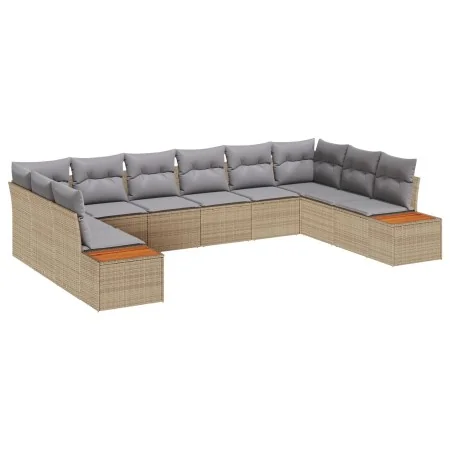 Juego de Sofás de Jardín de 10 Piezas con Cojines Beige Poliratán Acacia | Foro24.es | Tu tienda online para hogar, jardín y más Foro24.es