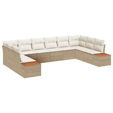 Set de Sofá de Jardín de 10 Piezas con Cojines Beige de Ratán Poli Acacia | Foro24.es | Tu tienda online para hogar, jardín y más Foro24.es