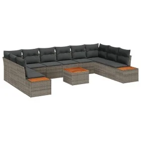 Conjunto de Sofá de Jardín de 11 Piezas con Cojines Gris Polirratán Acacia von , Outdoor-Sofas - Ref: Foro24-3348180, Preis: ...