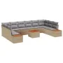 Conjunto de Sofá de Jardín de 11 Piezas con Cojines Beige de Polirratán y Acacia | Foro24.es | Tu tienda online para hogar, jardín y más Foro24.es