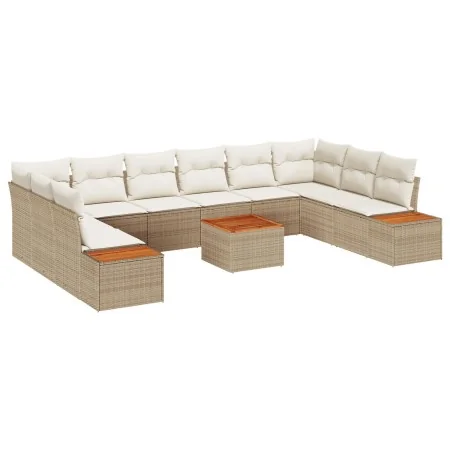 Juego de Sofá de Jardín de 11 Piezas con Cojines Beige Ratán Poliéster Acacia | Foro24.es | Tu tienda online para hogar, jardín y más Foro24.es