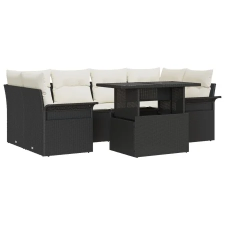 Set de Sofás de Jardín 7 Piezas con Cojines Negro Ratán Poliéster | Foro24.es | Tu tienda online para hogar, jardín y más Foro24.es