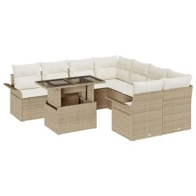Juego de Sofás de Jardín de 9 Piezas con Cojines Ratán Poliéster Beige by , Outdoor sofas - Ref: Foro24-3348257, Price: 666,2...