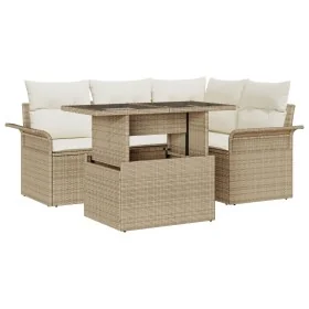 Conjunto de sofá de jardín de 5 piezas con cojines Beige Ratán poliéster by , Outdoor sofas - Ref: Foro24-3348277, Price: 424...