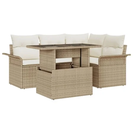 Conjunto de sofá de jardín de 5 piezas con cojines Beige Ratán poliéster by , Outdoor sofas - Ref: Foro24-3348277, Price: 424...