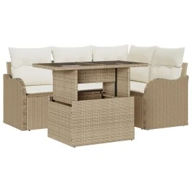 Juego de Sofá de Jardín de 5 Piezas con Cojines Beige Poliratán, Sofá de Jardín de 2 Plazas con Cojines Beige Poliratán von ,...
