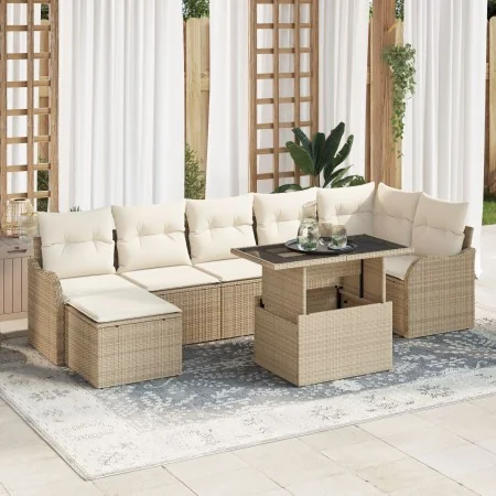 Conjunto de Sofás para Jardín de 8 Piezas con Cojines Beige Poliratán, Sofá de Jardín de 2 Plazas con Cojines Beige Poliratán | Foro24.es | Tu tienda online para hogar, jardín y más Foro24.es