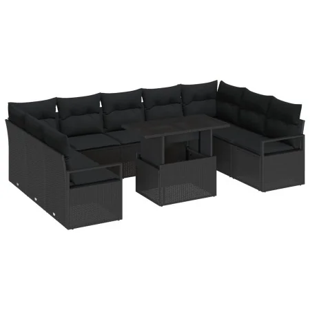 Conjunto de Sofá de Jardín de 10 Piezas con Cojines Negro Poliratán, Sofá de Jardín de 2 Plazas con Cojines Negro Poliratán | Foro24.es | Tu tienda online para hogar, jardín y más Foro24.es