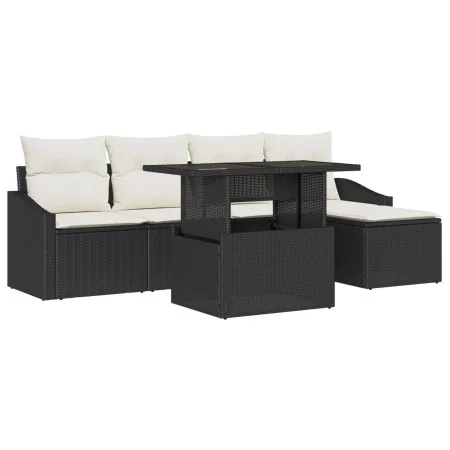 Set de sofá de jardín de 6 piezas con cojines de poliratán negro | Foro24.es | Tu tienda online para hogar, jardín y más Foro24.es