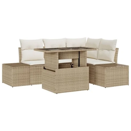 Juego de Sofá de Jardín de 5 Piezas con Cojines Beige de Rattan de Polietileno | Foro24.es | Tu tienda online para hogar, jardín y más Foro24.es