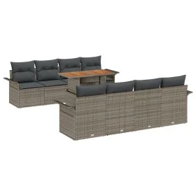 Juego de Sofá de Jardín de 9 Piezas con Cojines Gris Ratán Polimérico Acacia by , Outdoor sofas - Ref: Foro24-3349306, Price:...