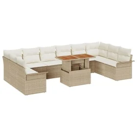 Conjunto de Comedor de Jardín de 11 Piezas con Cojines Ratán Beige Acacia de , Sofás de exterior - Ref: Foro24-3349385, Preci...