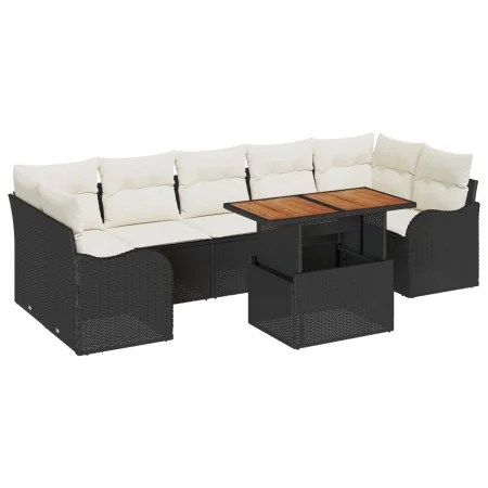 Conjunto de Sofá de Jardín de 8 piezas Negro Poliratán Acacia , Sofá de Jardín de 2 Asientos Negro Poliratán | Foro24.es | Tu tienda online para hogar, jardín y más Foro24.es