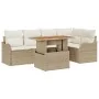 Juego de Sofá de Jardín de 6 Piezas con Cojines Beige Poliratán Acacia, Sofá de Jardín de 2 Plazas con Cojines Beige Poliratá...