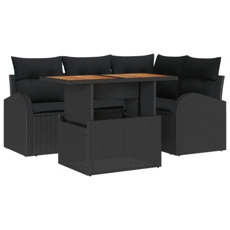 Conjunto de Comedor de Jardín de 5 Piezas con Cojines Negro Poliratán Acacia | Foro24.es | Tu tienda online para hogar, jardín y más Foro24.es