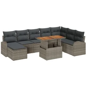 Juego de Comedor de Jardín de 9 Piezas de con Cojines en Gris de Ratán de Polietileno y Acacia von , Outdoor-Sofas - Ref: For...
