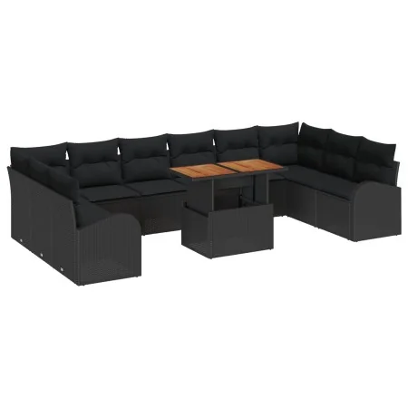 Conjunto de comedor de jardín de 11 piezas con cojines negro poliratán acacia | Foro24.es | Tu tienda online para hogar, jardín y más Foro24.es