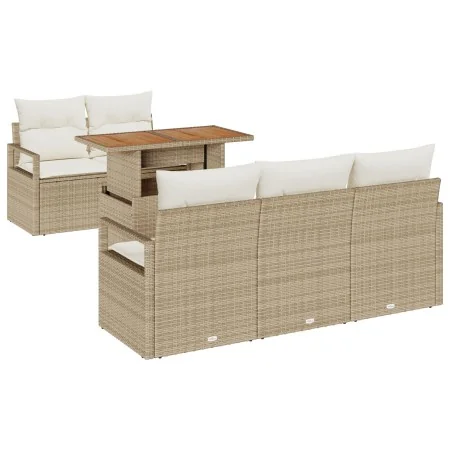 Juego de sofá de jardín de 6 piezas con cojines Beige Poliratán Acacia, Sofá de jardín de 2 plazas con cojines Beige Poliratán | Foro24.es | Tu tienda online para hogar, jardín y más Foro24.es