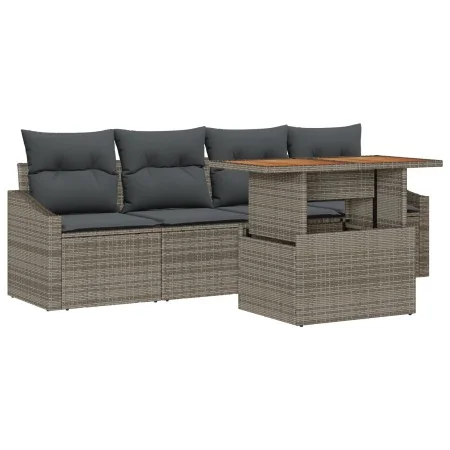Conjunto de Comedor de Jardín de 5 Piezas con Cojines Gris Poliratán Acacia | Foro24.es | Tu tienda online para hogar, jardín y más Foro24.es