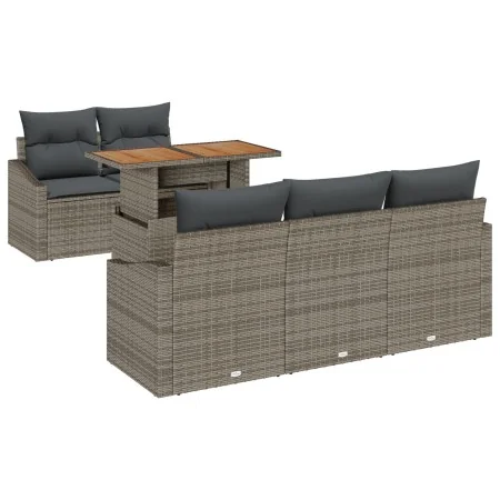 Conjunto de Comedor de Jardín de 6 Piezas con Cojines Gris Poliratán Acacia | Foro24.es | Tu tienda online para hogar, jardín y más Foro24.es