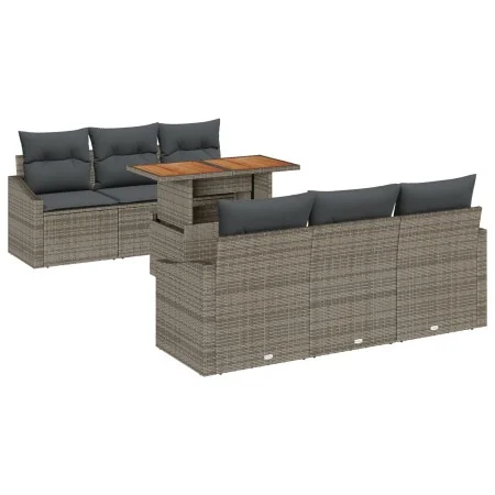 Conjunto de Comedor de Jardín de 7 Piezas con Cojines Gris Ratán Poliéster Acacia | Foro24.es | Tu tienda online para hogar, jardín y más Foro24.es