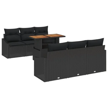 Conjunto de comedor de jardín de 7 piezas con cojines Negro Ratán Polí Acacia von , Outdoor-Sofas - Ref: Foro24-3349785, Prei...