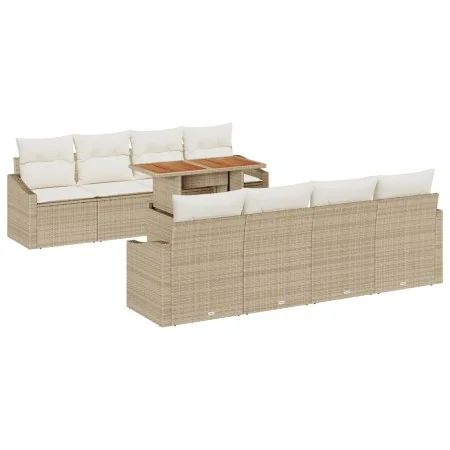 Set de Comedor de Jardín de 9 Piezas con Cojines Beige Rattan Acacia von , Outdoor-Sofas - Ref: Foro24-3349812, Preis: 644,63...