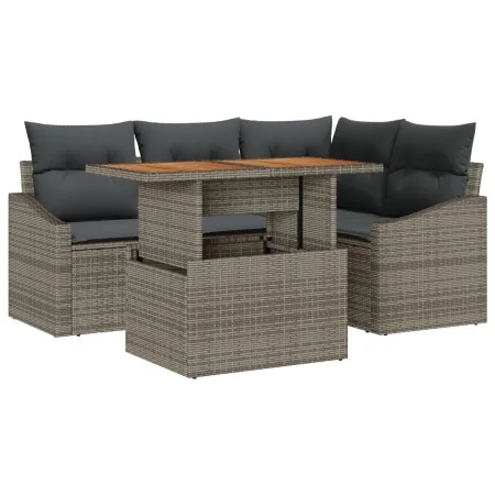 Conjunto de Comedor de Jardín de 5 Piezas con Cojines Ratán Poliéster Gris Acacia | Foro24.es | Tu tienda online para hogar, jardín y más Foro24.es