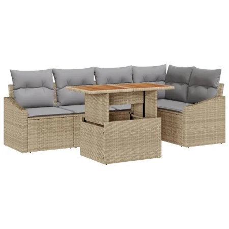 Juego de Comedor de Jardín de 6 Piezas con Cojines Beige de Poliratán y Acacia | Foro24.es | Tu tienda online para hogar, jardín y más Foro24.es