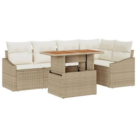 Conjunto de Comedor de Jardín de 6 Piezas con Cojines Beige de Ratán by , Outdoor sofas - Ref: Foro24-3349840, Price: 445,22 ...