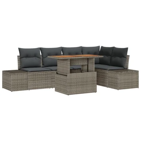 Juego de Comedor de Jardín de 6 Piezas con Cojines Gris Rattan Sintético Acacia von , Outdoor-Sofas - Ref: Foro24-3349964, Pr...