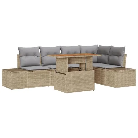 Set de 6 piezas de comedor de jardín con cojines beige Poliratán Acacia | Foro24.es | Tu tienda online para hogar, jardín y más Foro24.es