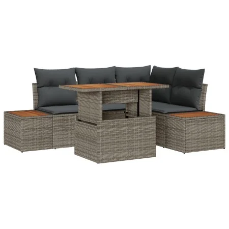 Conjunto de Comedor Jardín de 5 Piezas con Cojines Gris Ratán de Poliéster Acacia by , Outdoor sofas - Ref: Foro24-3350066, P...