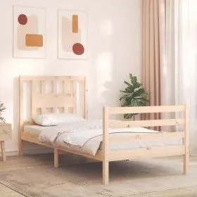 Bed frame with solid wood headboard 90x200 cm by vidaXL, Beds and slatted bases - Ref: Foro24-3194556, Price: 92,25 €, Discou...