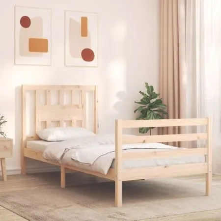 Bed frame with solid wood headboard 90x200 cm by vidaXL, Beds and slatted bases - Ref: Foro24-3194556, Price: 92,25 €, Discou...