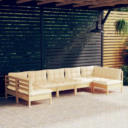 Garden furniture 7 pieces and cushions solid cream pine wood by vidaXL, Garden sets - Ref: Foro24-3097163, Price: 513,77 €, D...