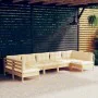 Garden furniture 7 pieces and cushions solid cream pine wood by vidaXL, Garden sets - Ref: Foro24-3097163, Price: 513,77 €, D...