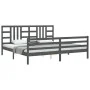 Gray solid wood bed frame with headboard 200x200 cm by vidaXL, Beds and slatted bases - Ref: Foro24-3193943, Price: 170,48 €,...