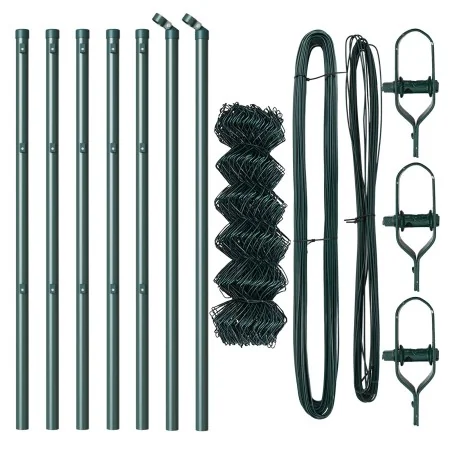 Cerca de eslabones de cadena con 7 postes 0.4x10 m de acero galvanizado verde | Foro24.es | Tu tienda online para hogar, jardín y más Foro24.es
